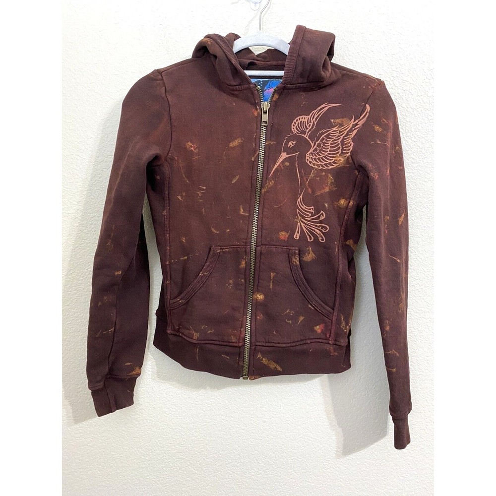 Grail Womens Sweater Jacket Size Small Hoodie Fullzip Cotton Graphic Hummingbird